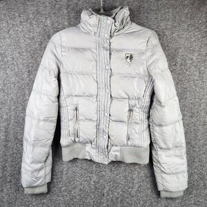 American Eagle Puffer Jacket Womens S Gray Quilted Full Zip Snap Winter EUC